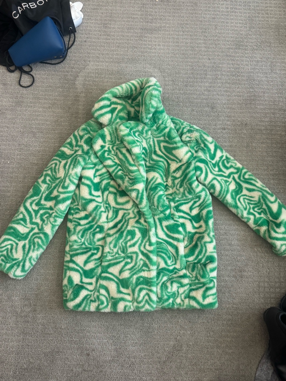 Green Swirl Faux-Fur Hooded Jacket